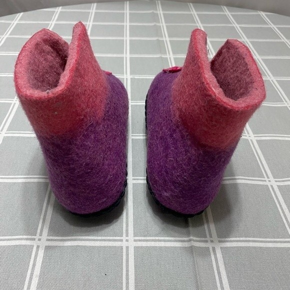 Girls Wool Felted Slippers Purple Pink 8" Youth (4-7 years) Non-slip Soles - Picture 6 of 9